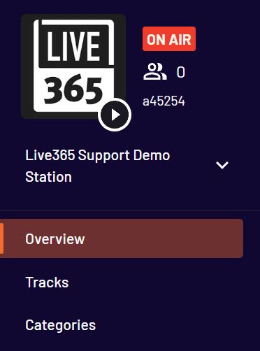 Dashboard Navigation : Live365 Support.